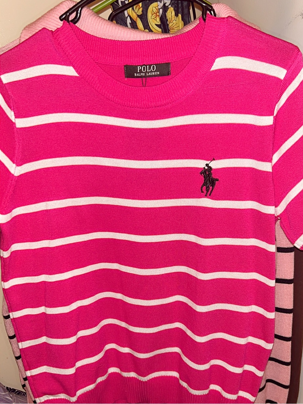 Ralph Lauren Hot Pink & White Striped Crewneck Sweater